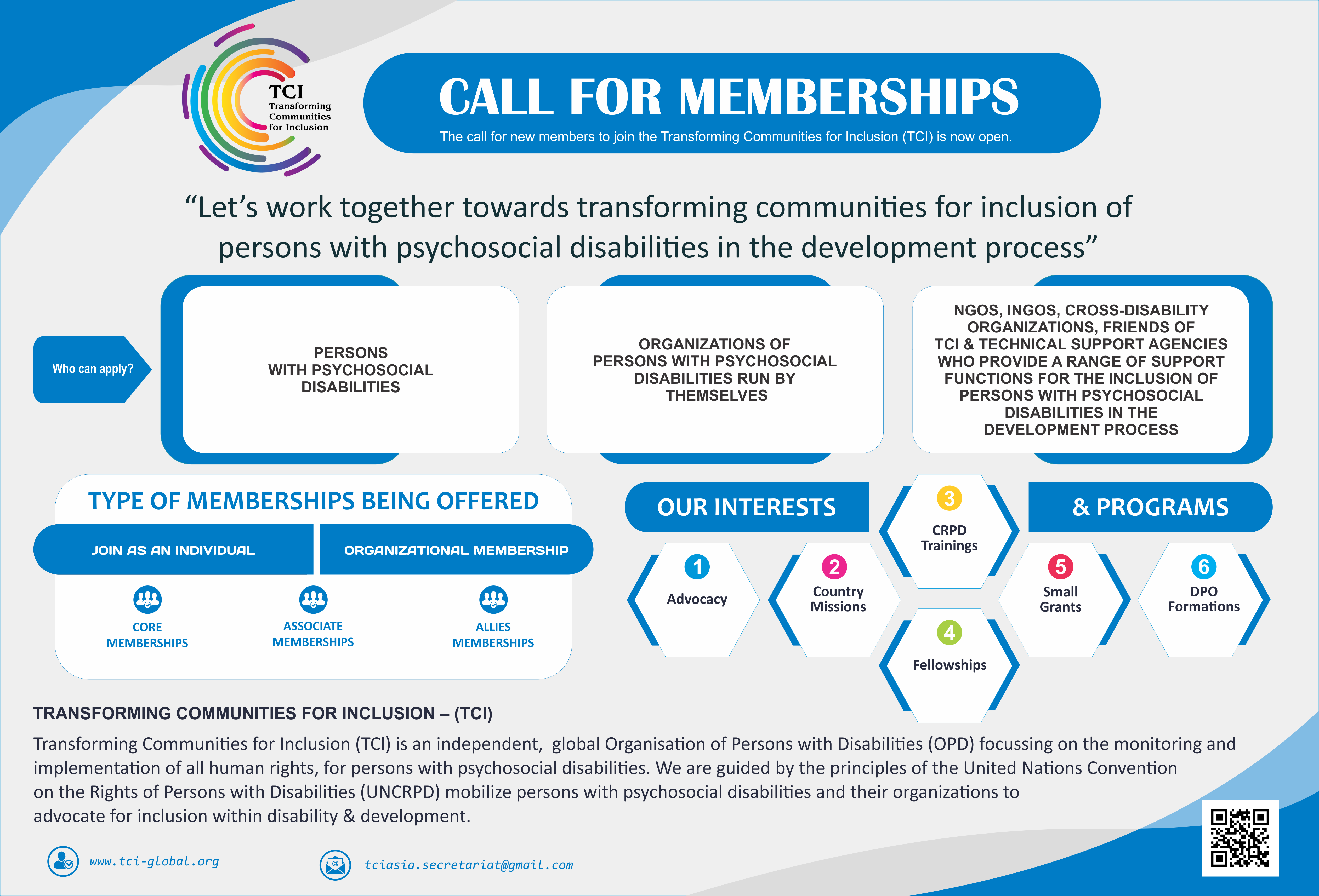 Call for memberships: Transforming Communities for Inclusion (TCI) 