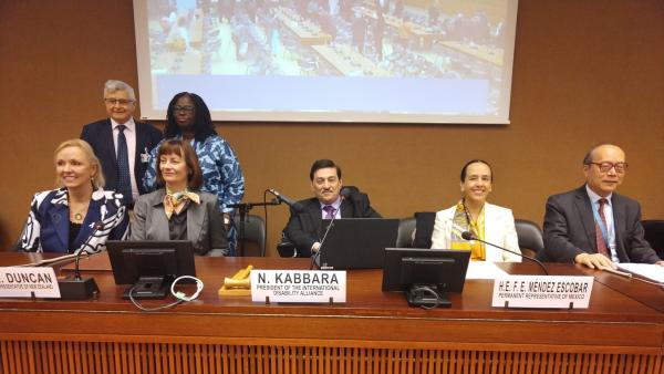 H.E. Ms Lucy Duncan, Permanent Representative of New Zealand, IDA President, Nawaf Kabbara,  H.E. Ms. Francisca E. Mendez Escobar, Permanent Representative of Mexico and Gertrude Oforiwa Fefoame, Chair of the UN Committee on the Rights of Persons with Disabilities