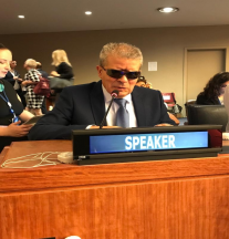 George Khoury speaks on behalf of the Stakeholder Group of Persons with Disabilities as an official interventionist during the opening session of the HLPF.
