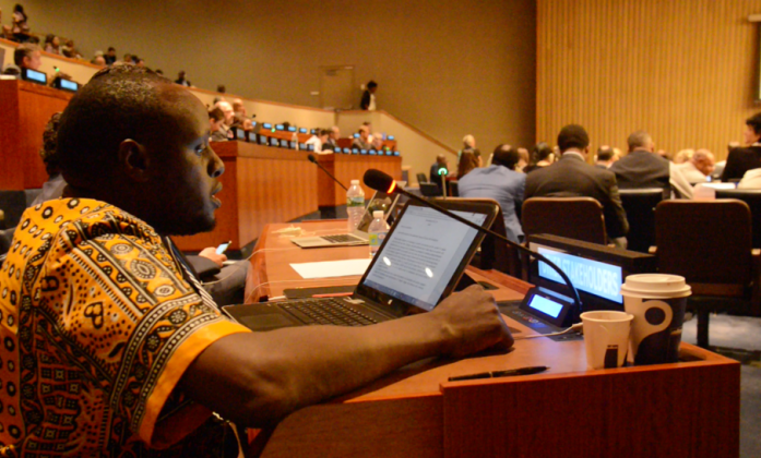 Joseph Rono speaking at the official session of HLPF on thursday