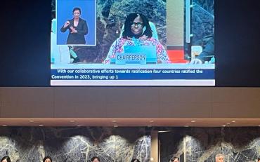 CRPD Committee at the opening of the session with Chair Ms. Gertrude Fefoame on the large screen