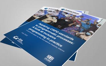 Picture of the cover of the Applying CRPD standards to programmatic processes: A look at inclusive programming in practice A technical paper by the International Disability Alliance with logos of Inclusive Futures, UK Aid and IDA