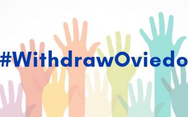 Picture of multiple coloured hands with the hashtag #WithdrawOviedo