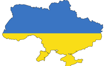 Map of Ukraine with flag of yellow and blue